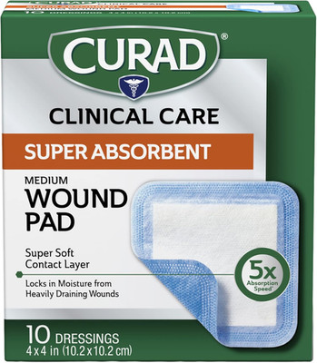 Super Absorbent Wound Pad, Medium, 4'' X 4'', 10 Count