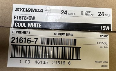Ledvance Sylvania F15T8/CW 15W 4200K 15 Watt 18  Box Of 24 Lamps
