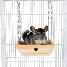 Chinchilla Toys Natural Wood Hammock Cage Swing Guinea Pig Hanging Bed W/ Iron