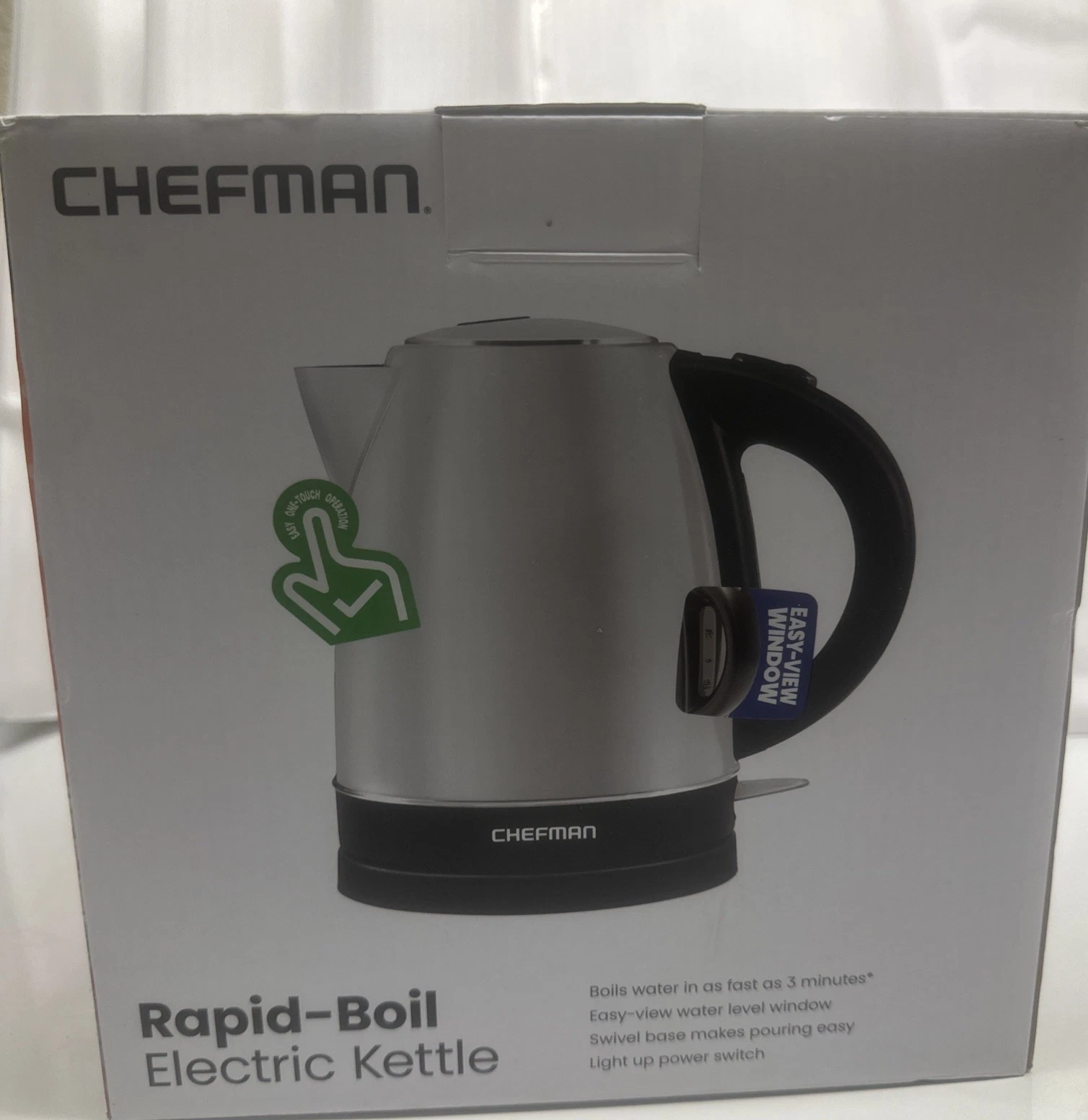 CHEFMAN Rapid-Boil Electric Kettle Easy View Window Boil-Dry Protection Auto Off