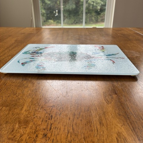 Gyotaku Fish Printing Blue Crab Glass Counter Saver Cutting Board Signed - Picture 4 of 9