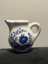 Vtg Dollhouse Miniature Blue Onion Pitcher Porcelain 1.5" H