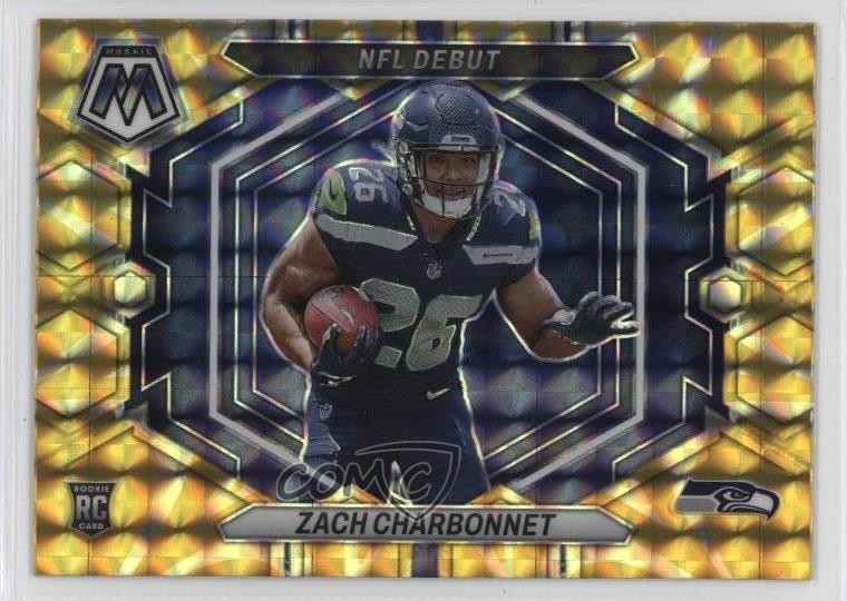 2023 Mosaic NFL Debut Reactive Yellow Prizm Zach Charbonnet Rookie RC 01fa