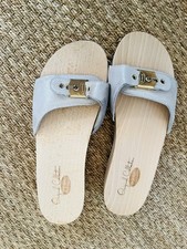 Dr Scholls Women Original Sandal Metallic Leather Slide Wooden Heel NEW Sz 9