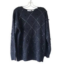 Angora Lambswool Beaded Sweater Medium Black