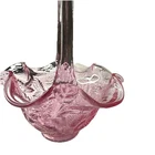 Fenton Strawberry Pattern Pink Glass Basket with Smooth Handle Ruffled Edging