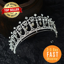 Queen Princess Diana Crown Crystal Pearl Headband Tiara Wedding Bride Headbands