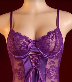 Sexy Purple Lace Satin Lingerie*Bustier*Garters*Thong*L*Cosplay*Femboy*Sissy*NIP