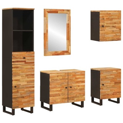 Badezimmer Sets mit Schubladen 5 pcs Natur Massivholz Mango Badezimmer Sets Bade