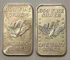 Pair Vintage Strategic Stockpile Assay Office 1 T-oz .999 Silver Bars Type A & B