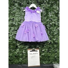 Sz 2T Pageant Dress W/ Flowers Feather Purple Special Occasion 0176