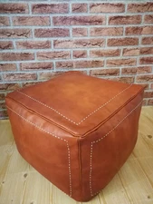 Moroccan Genuine Leather Unstuffed Ottoman Pouffe Footstool Boho New 20'' Brown