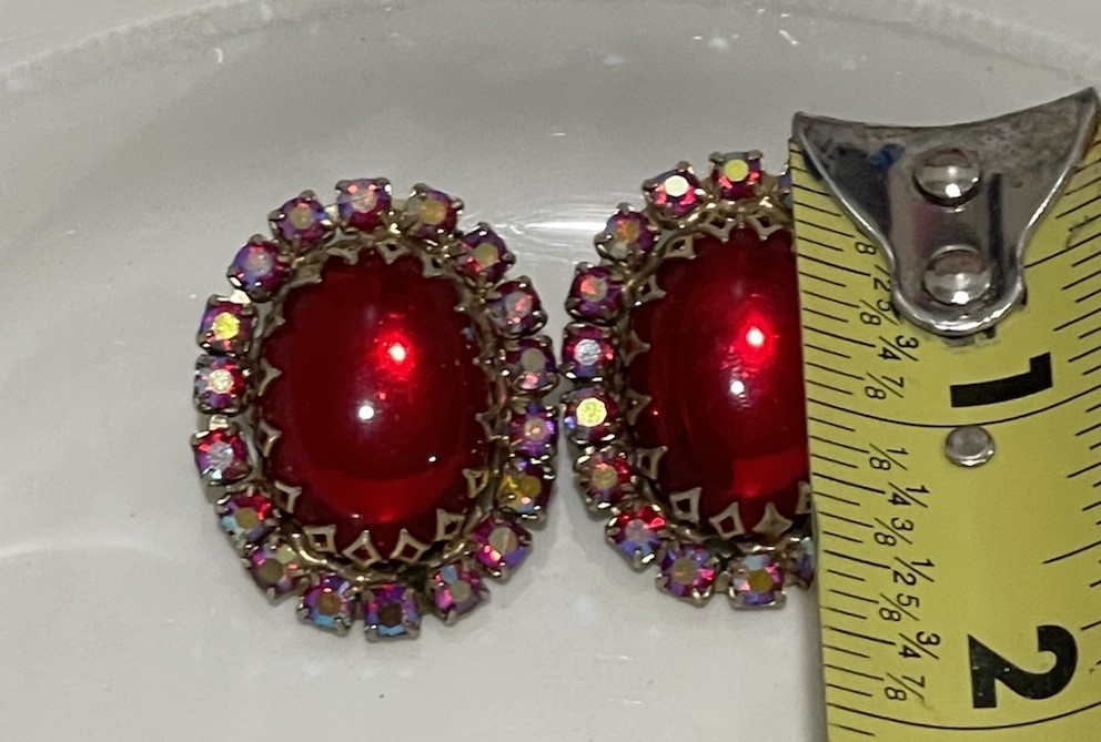 Large Ruby Red Colored Aura Borealis Rhinestone H… - image 2