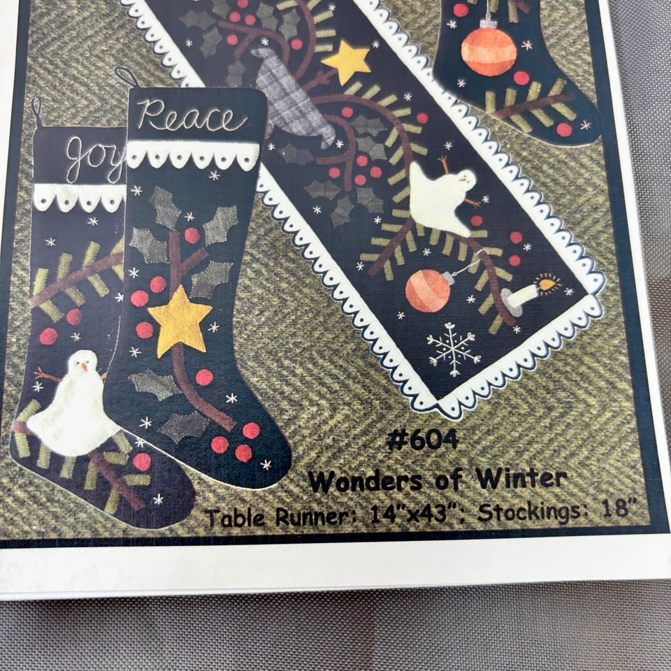 All Through the Night Wool Applique Wonders of Winter Stocking Penny Rug Runner - Image 3 of 3