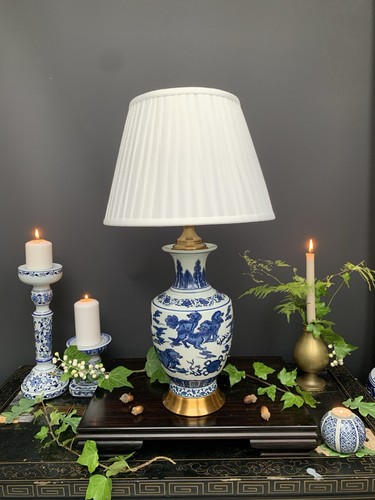 Oriental Chinese Ceramic Table Lamp bell shape foo dog & Shade 64cm Jar Single - Picture 3 of 11