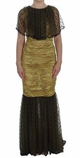 DOLCE & GABBANA Dress Yellow Black Floral Lace Ricamo Gown IT40/US6/S RRP $12600