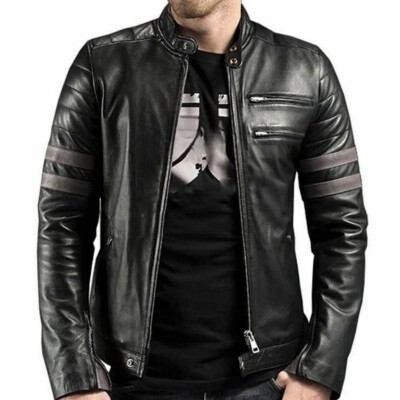 Herren Jacke Fight Club Retro Hybrid Mayhem Brad Pitt Schwarz Grau  Bikerjacke