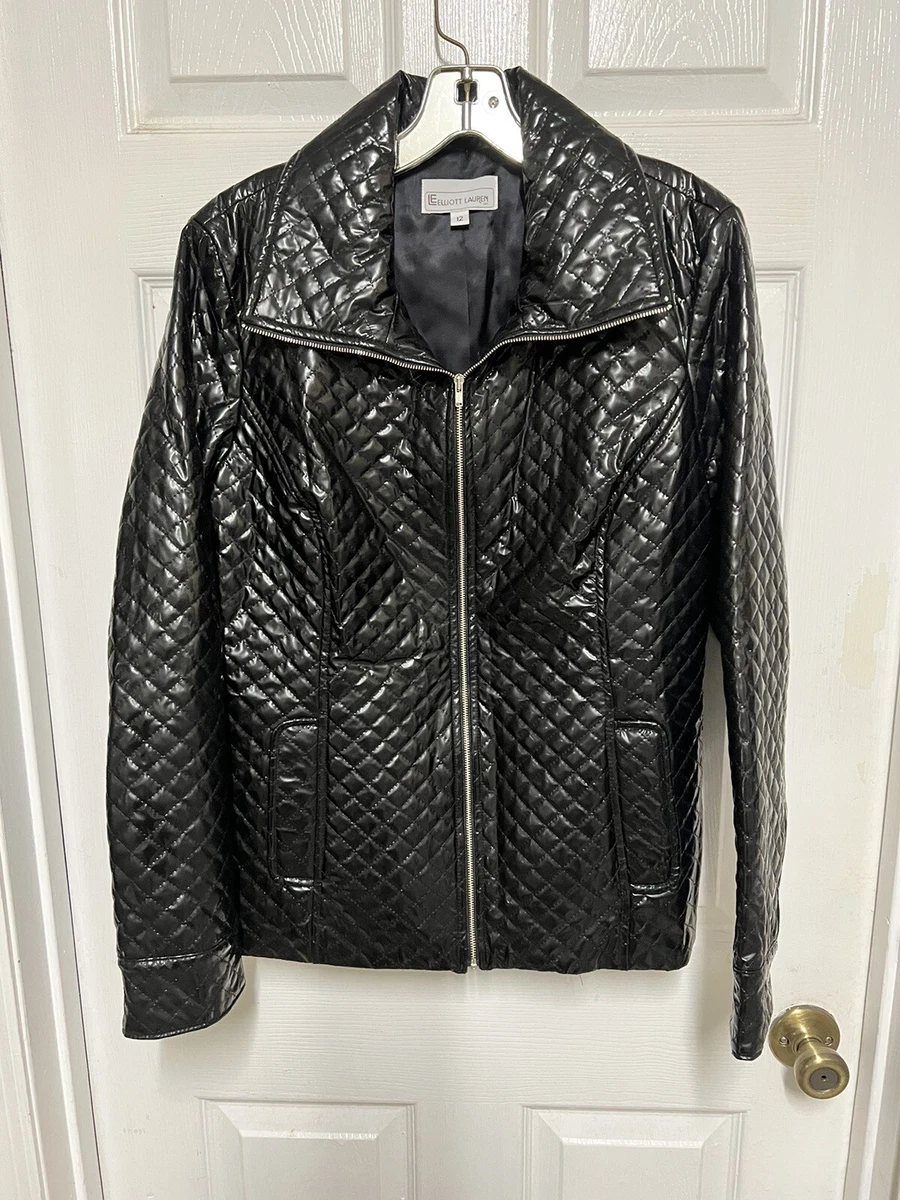 Elliott Lauren Black Quilted Full Zip Coat Jacket sz 12 NEW