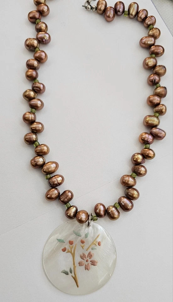 Collar/colgante barroco de perlas cultivadas marrón chocolate/bronce 16-18" 925 SS Foto 3 de 4