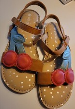 Girls Sz 12 Sandals Brown w/ Cherries Ankle Straps Hook  Loop New  So cute 