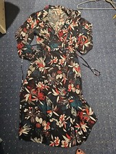 Mango Black Floral Wrap Midi Dress. Size S.
