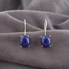 Natural Lapis Lazuli Gemstone Earrings 925 Sterling Silver Handmade Jewelry Gift
