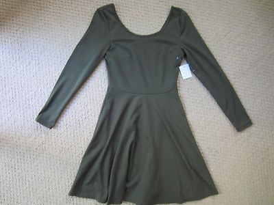 WOMENS CHARLOTTE RUSSE OLIVE GREEN LONG SLEEVE SKATER FLOWY DRESS XSMALL  NWT | eBay