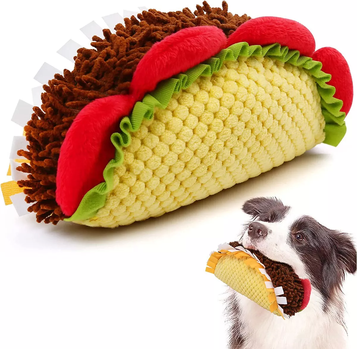 Plush Food Taco Dog Toy Stuffed Chew Toys for Small Medium Large Dog Pets