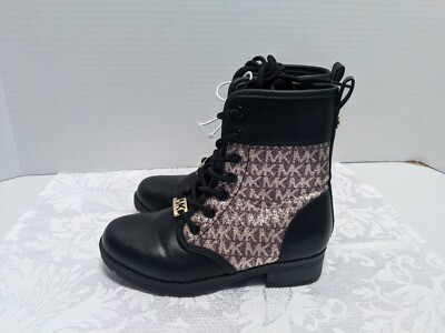 Michael Kors Haskell Girls (Youth) Black Gold Logo Print Combat Boots Size  13