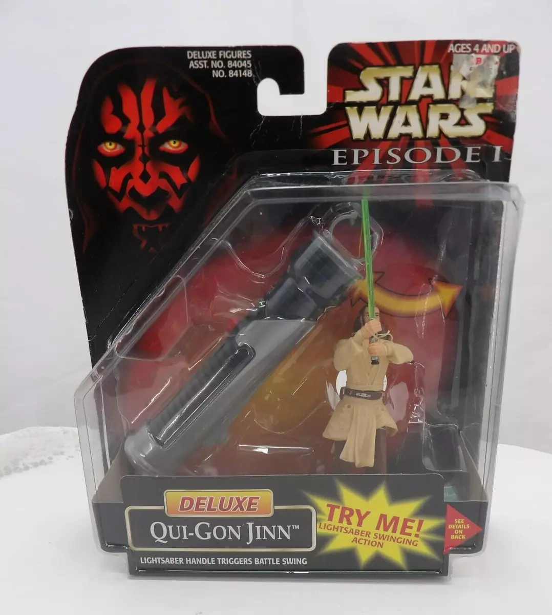 Star Wars Episode I Deluxe Qui-Gon Jinn Light Saber Swinging Action Figure  