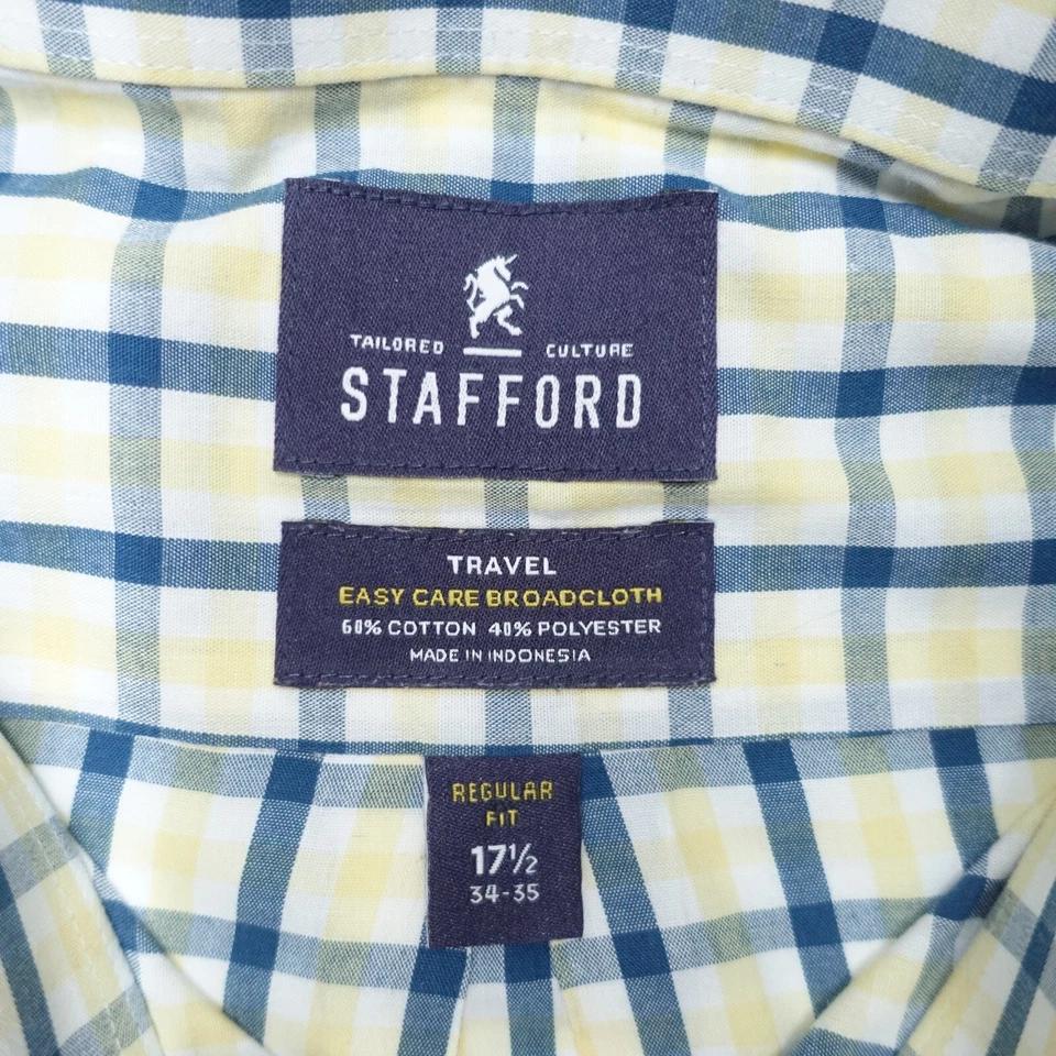 Camisa de vestir Stafford para hombre 17,5 34-35 multicolor a cuadros algodón ajuste regular formal Foto 3 de 4