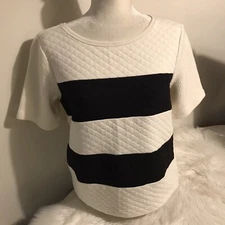Jcp Shirt Womens Medium Black White Short Sleeve Stripe J38