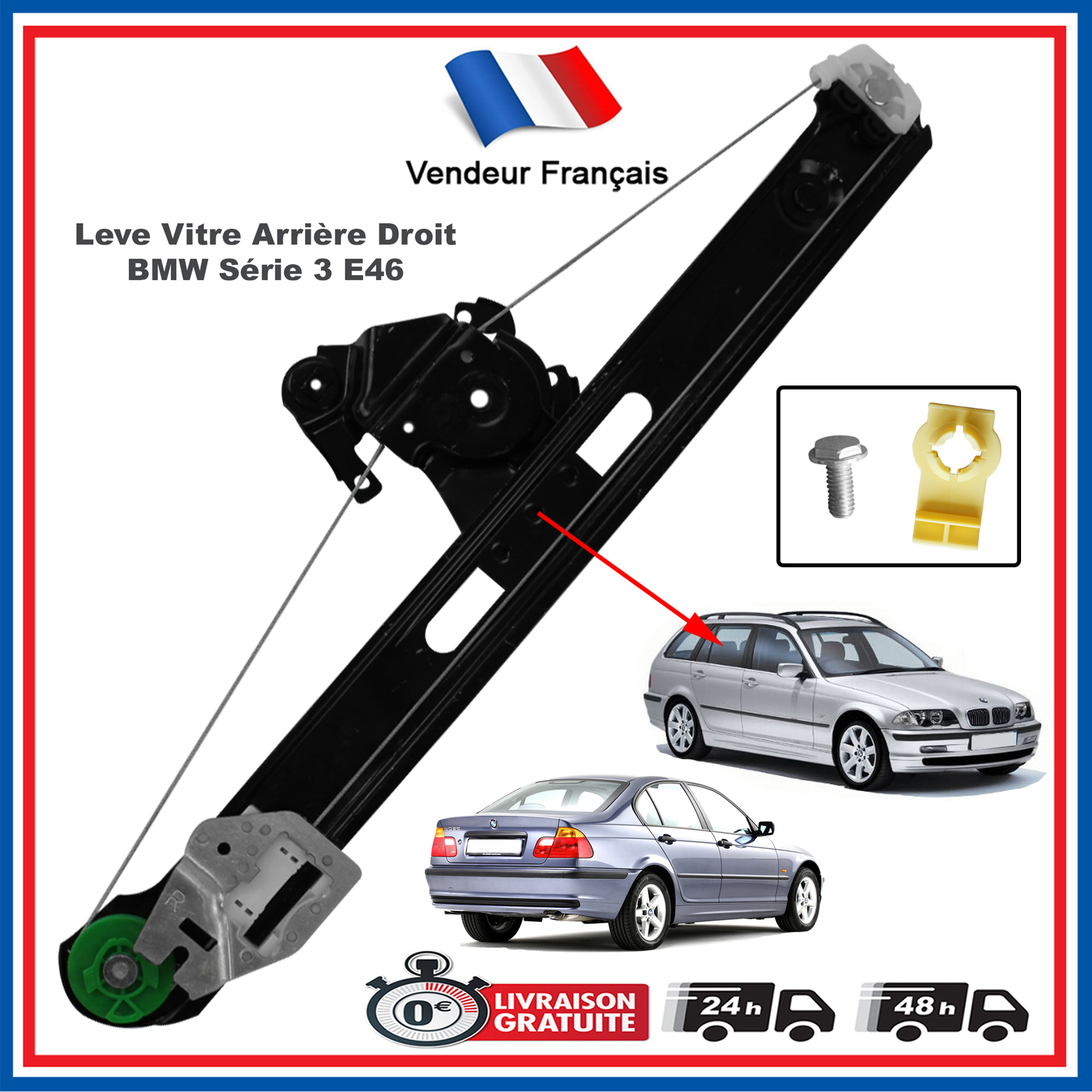 Mécanisme lève-vitre arrière droit premium pour BMW acier renforcé 51358200718