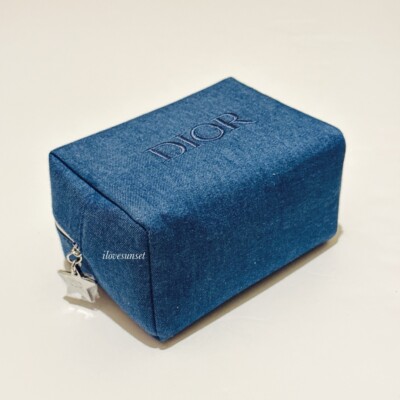 New {DIOR} DENIM Embroidered CD Logo Cosmetic Zipper Pouch - Case