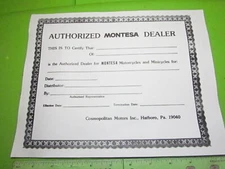 Montesa Authorized Dealership Certificate from Cosmopolitan Motors Vintage