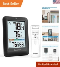 High Precision Wireless Thermometer with Comfort Indicator - Modern Black Style