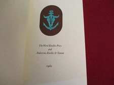 The Ward Ritchie Press and Anderson, Ritchie and Simon (1961) Hardcover Book
