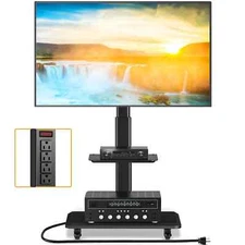 Mobile TV Stand w/ Wheels Power Outlet Heavy Duty Tilt Stand for 32-70 Inch