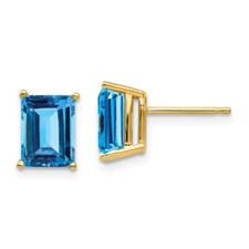 9mm 14K Yellow Gold 8x6mm Emerald-cut Blue Topaz Earrings