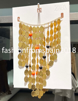 ZARA NEW WOMAN BEADED COIN WATERFALL NECKLACE GOLDEN 4340/005/303