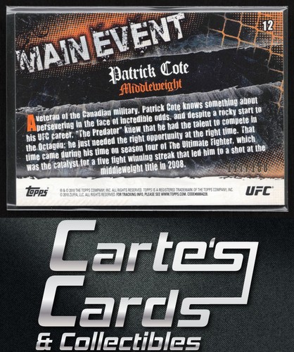 Patrick Cote 2010 Topps UFC Main Event #12 negro 117/188 - Imagen 2 de 2