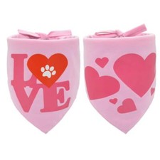 2PCS Valentines Day Dog Bandana with Heart and Love Design Reversible Triangl...