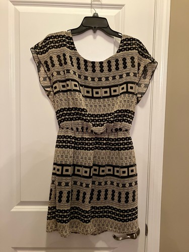 VTG Geometric Dress City Triangles Y2K 90s Sheath Stretch Black USA M