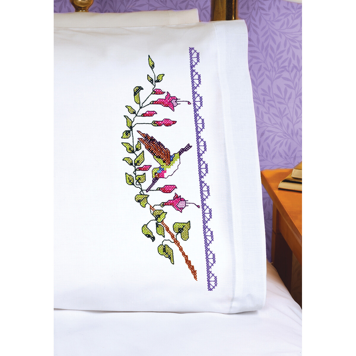 Janlynn Stamped Cross Stitch Pillowcase Pair 20"X30"Hummingbird, 21