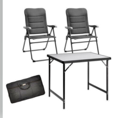 4-tlg Camping Set Tisch + 2 x Campingklappstuhl schwarz + Tasche Minicamper Van