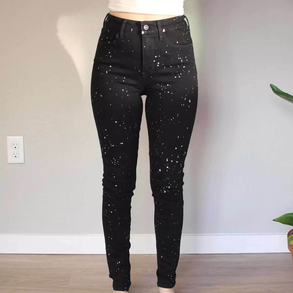 Sanctuary Hi Rise Skinny Jeans Womens Size 2 26 Glitter Black Silver Denim