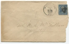 1896 Nicholson PA Cover w/ 1¢ Blue Franklin Scott 219D Local Use