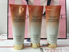 3x VICTORIA'S SECRET STRAWBERRIES  CHAMPAGNE FRAGRANT BODY LOTION 8 OZ SET OF 3