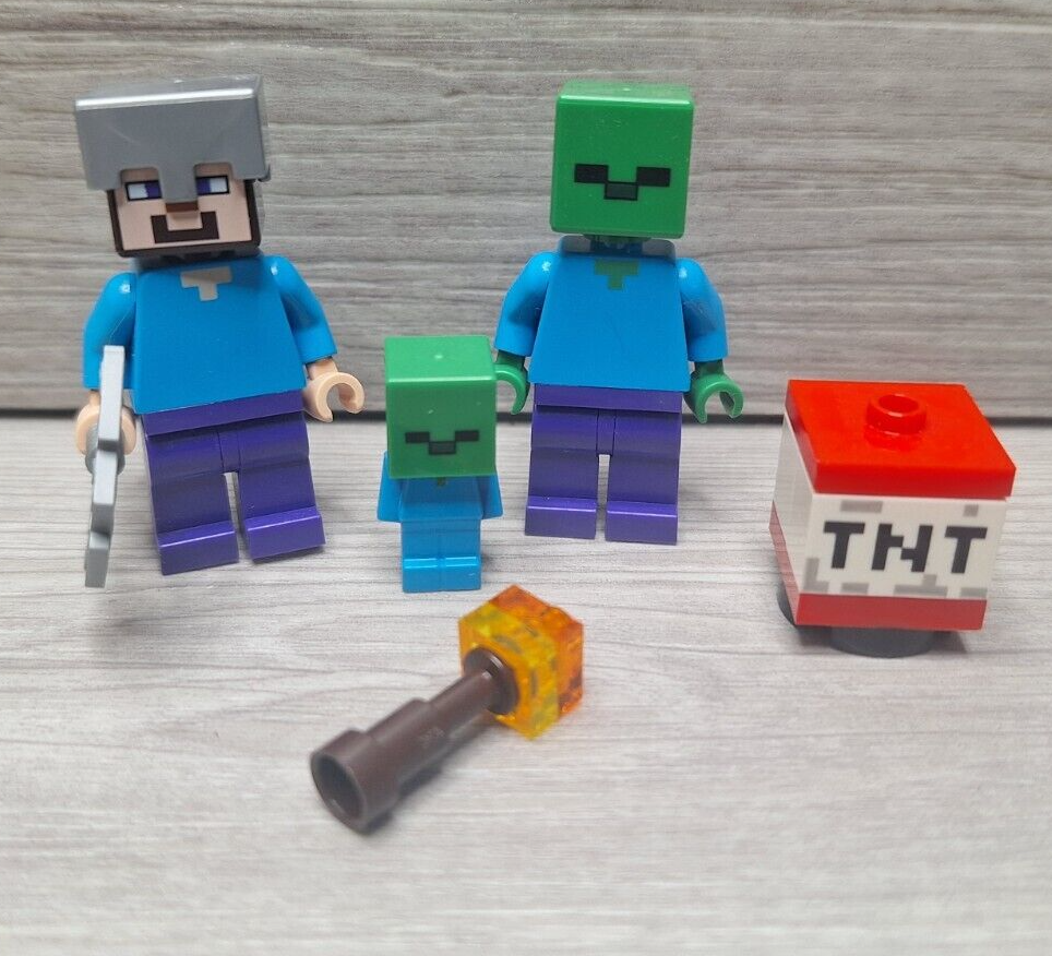 LEGO Minecraft Steve and Zombies Minifigures with acessories