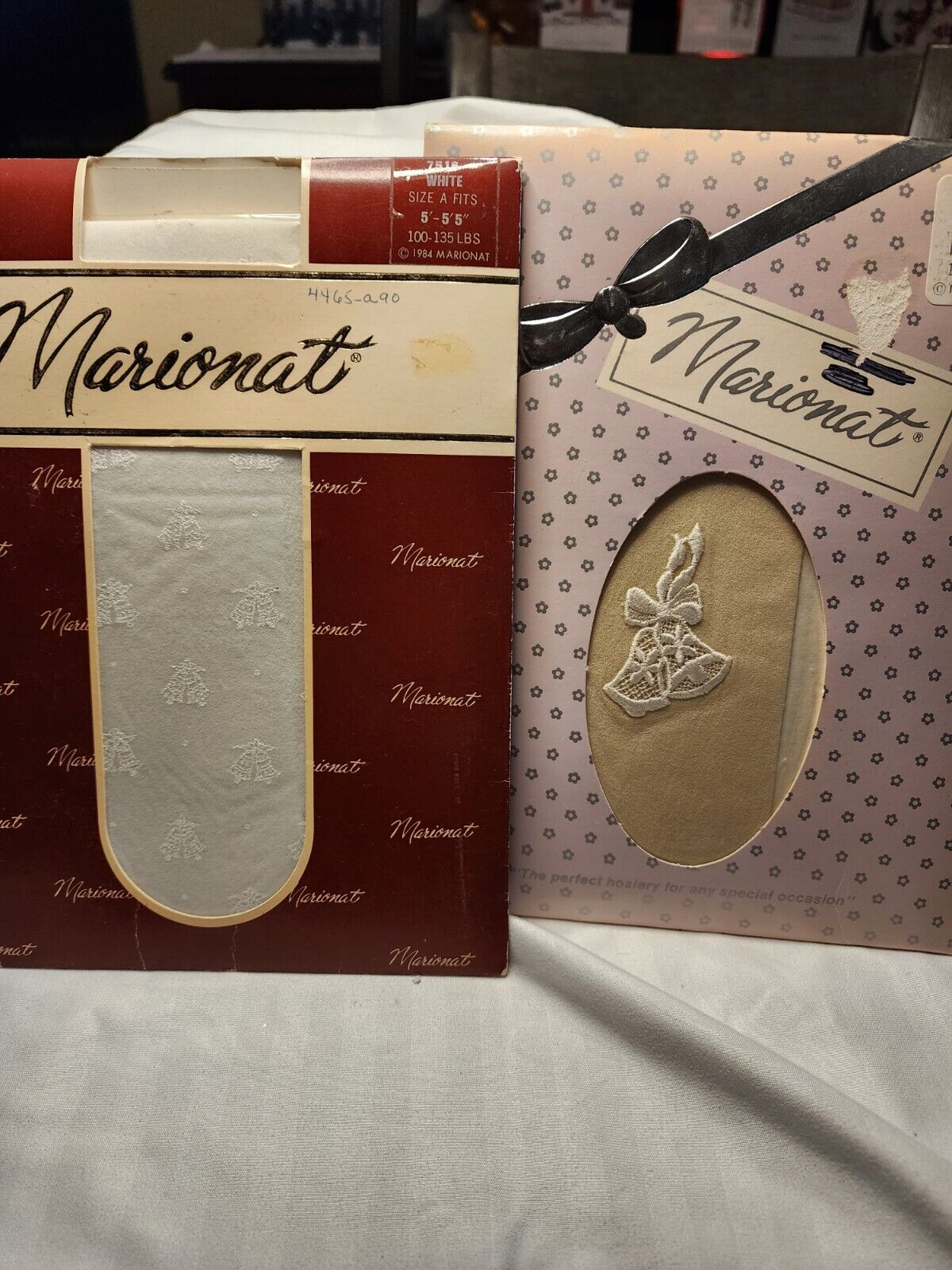Vintage Marionat 100% Nylon Wedding Bell Stockings Ivory & White 2 Pairs